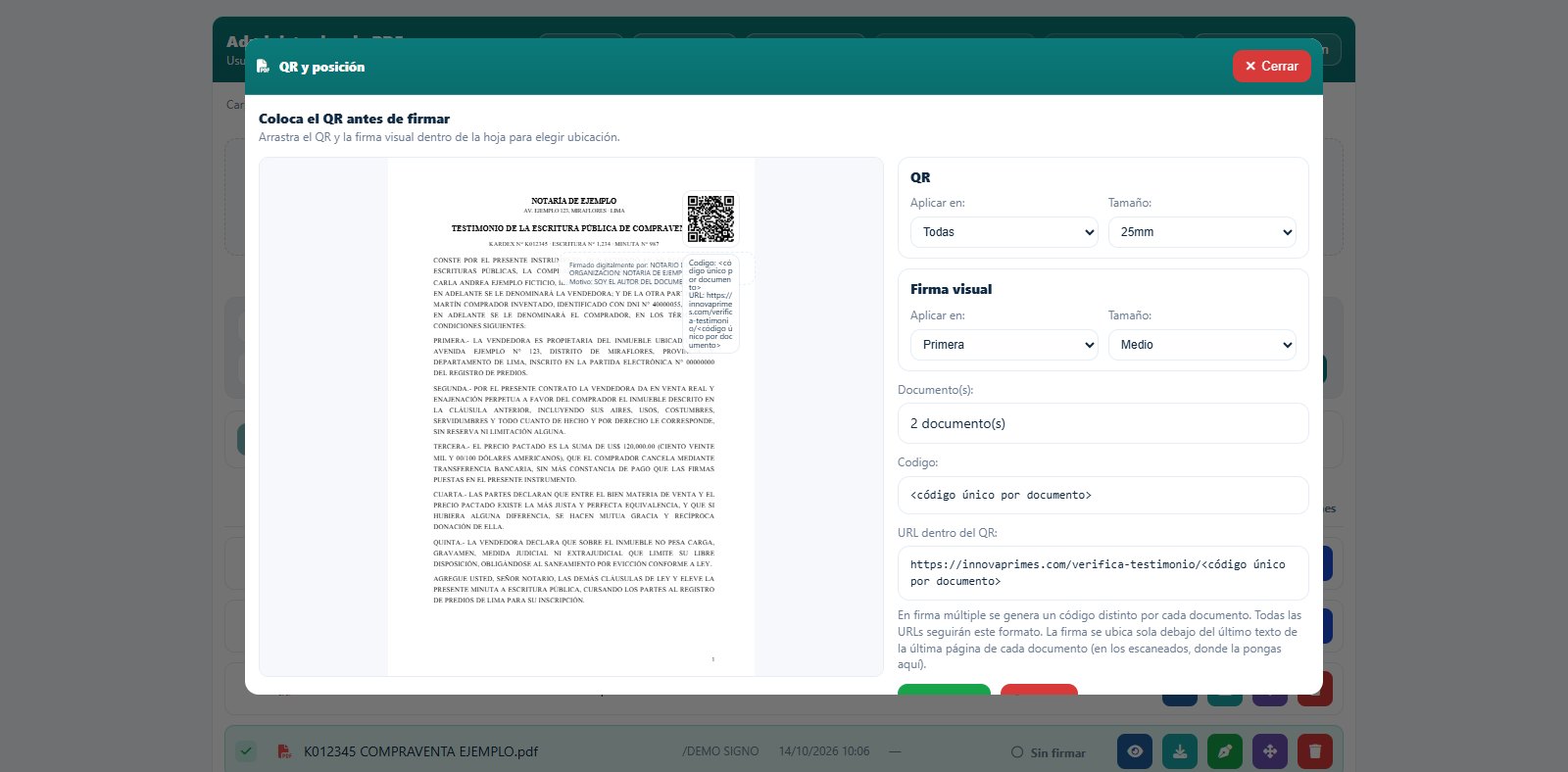 Firma en lote con QR y firma visual
