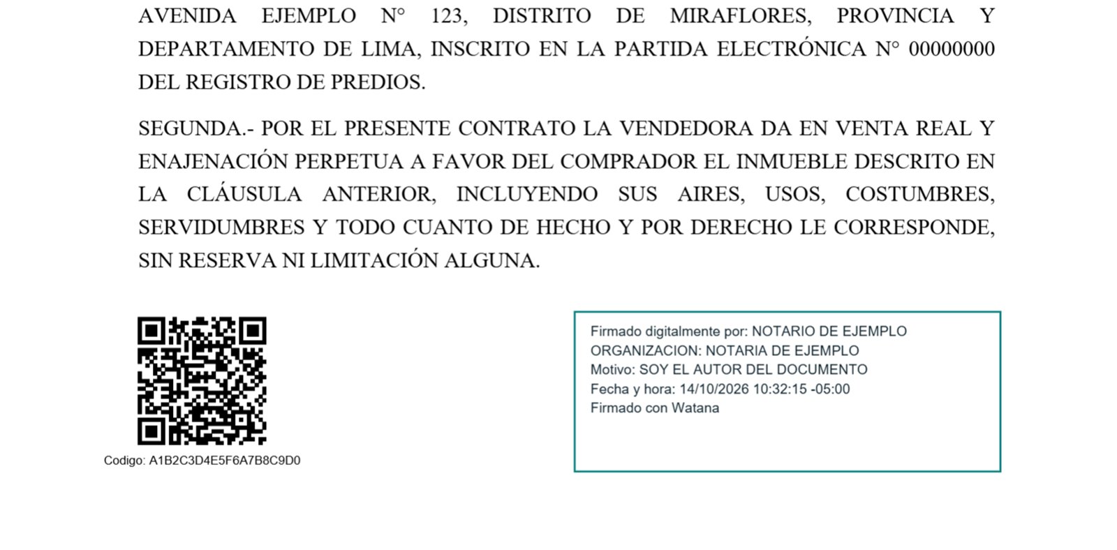 Firma con fecha y hora debajo del último texto de la última hoja