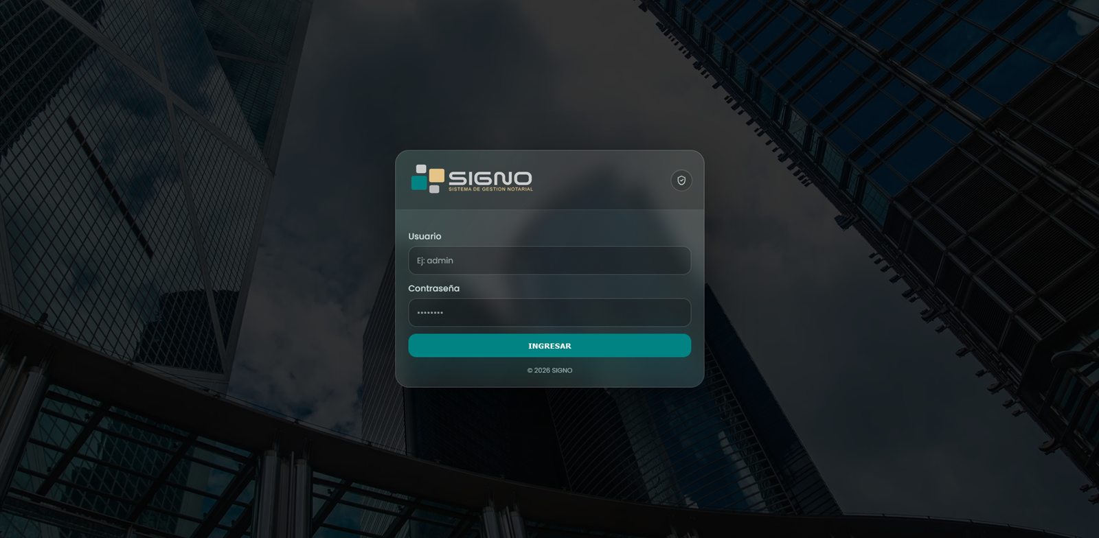 Pantalla de ingreso a SIGNO