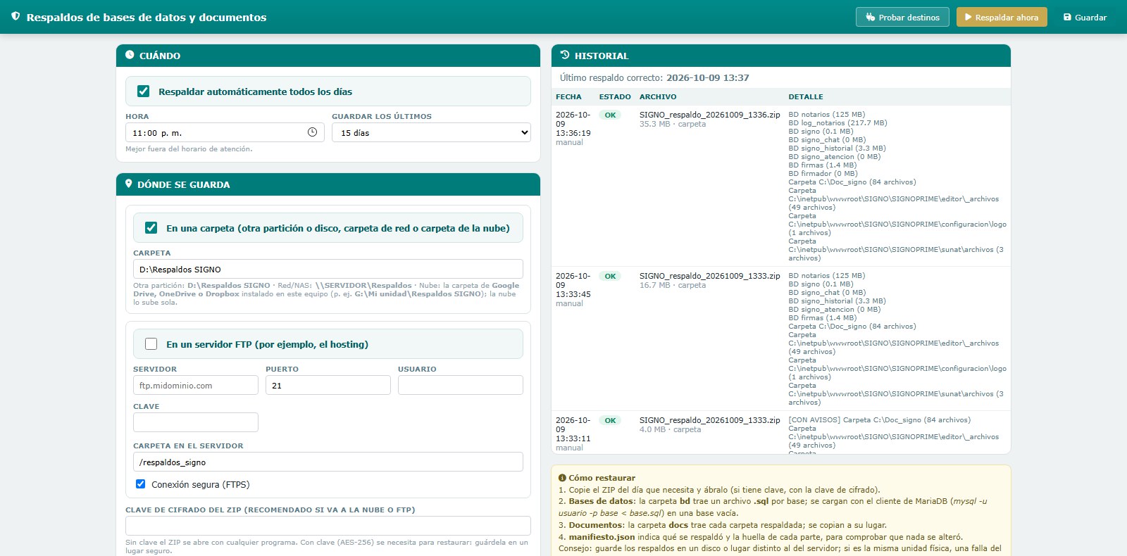 Respaldo diario de bases y documentos
